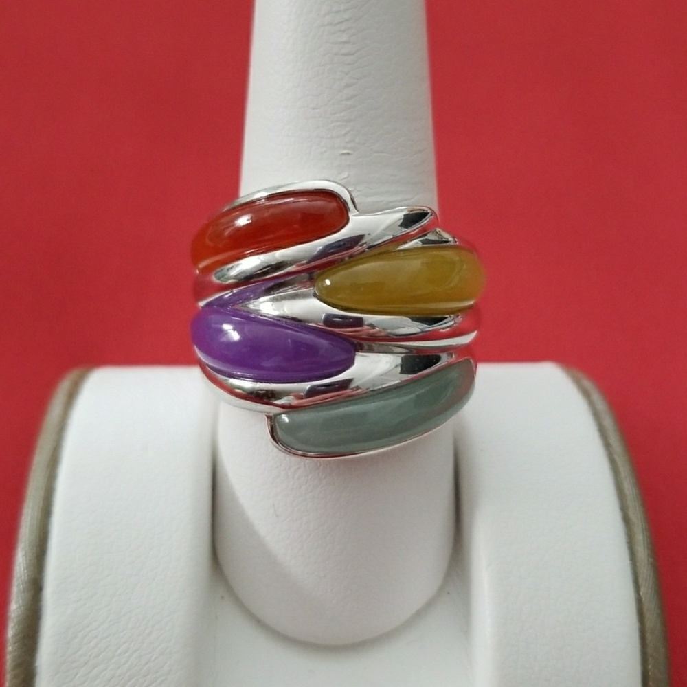 Jade Multi Color Ring Sterling (925)